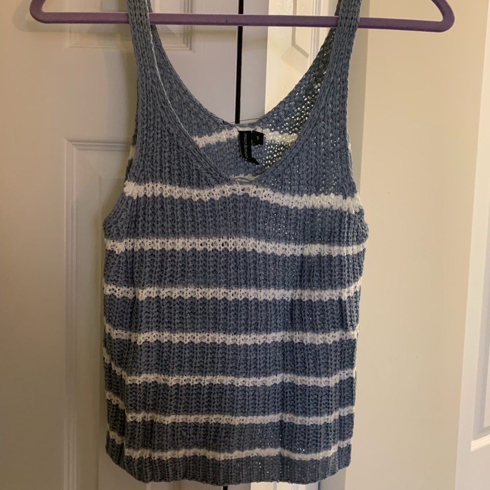 Blue and white striped sweater tank top